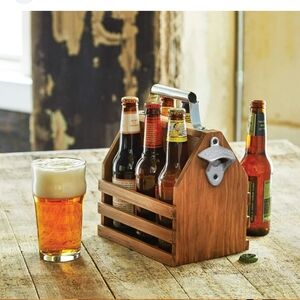 Beer Bottle & Beverage Wooden Caddy with Opener by Hammer & Axe BNWT SO